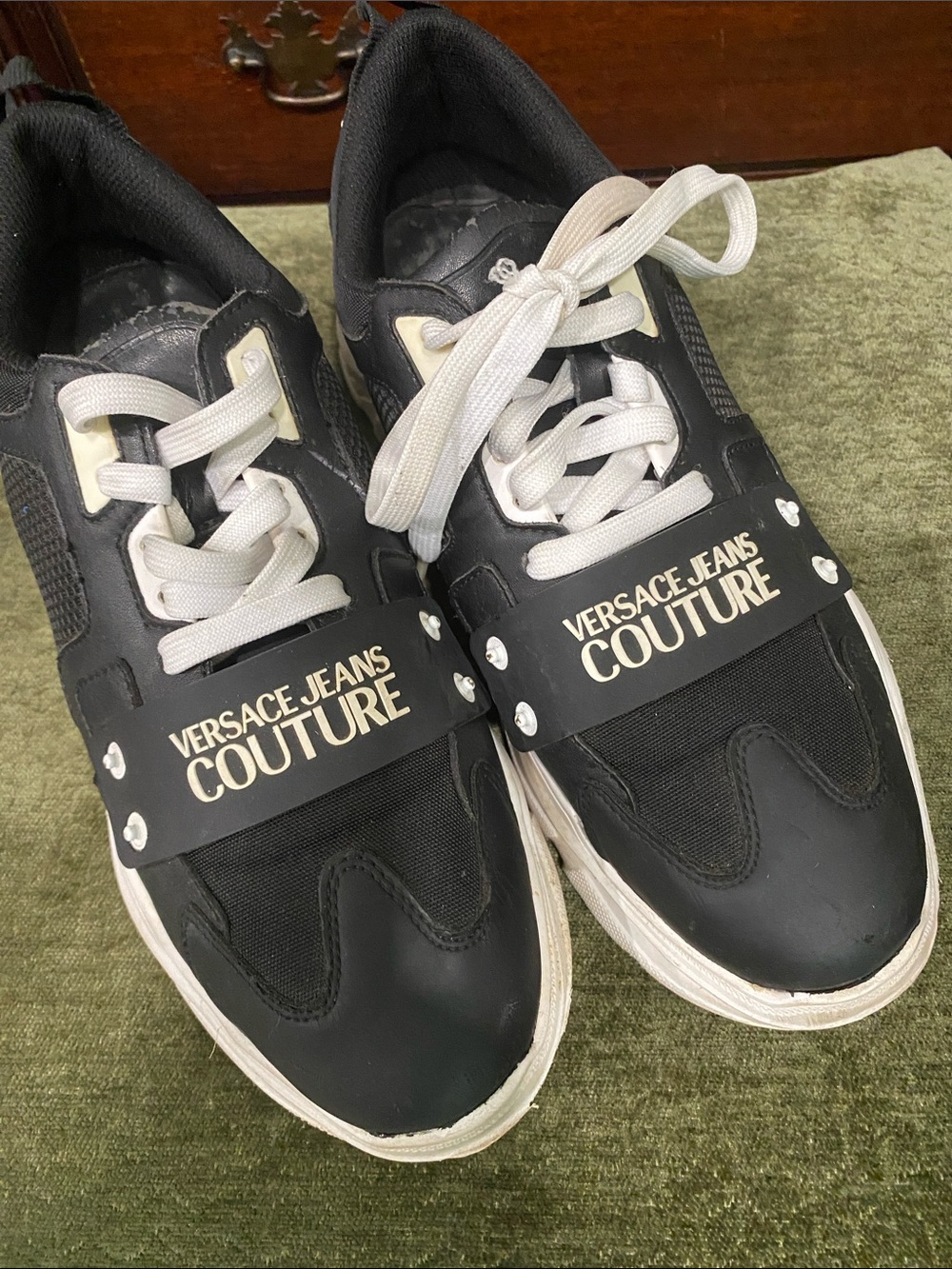 Versace Jeans Collection Black and White Logo Strap Sneakers